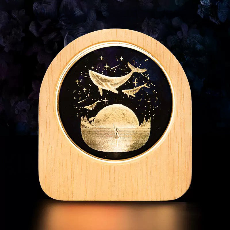 Decorative Wood Frame Glass Night Lamp (5-9 Working Days Delivery)