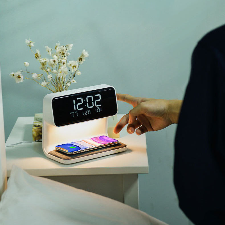 Modern Multifunctional Wireless Charging Pad + LED Lamp + Display Clock (5 - 9 Working Days Delivery)