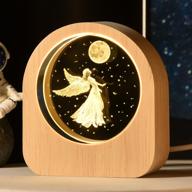 Decorative Wood Frame Glass Night Lamp (5-9 Working Days Delivery)