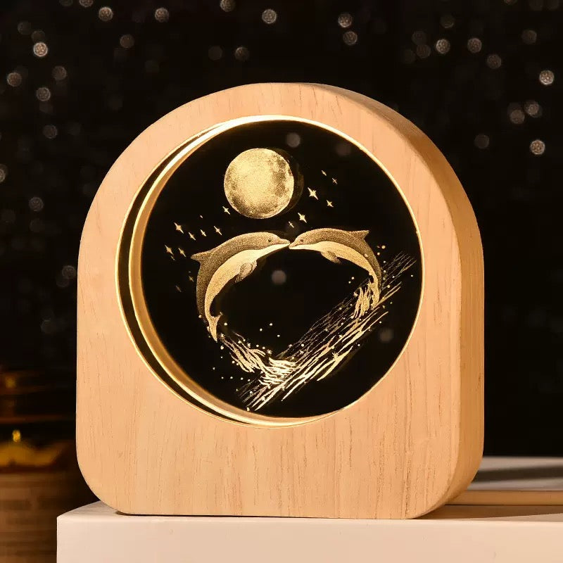 Decorative Wood Frame Glass Night Lamp (5-9 Working Days Delivery)