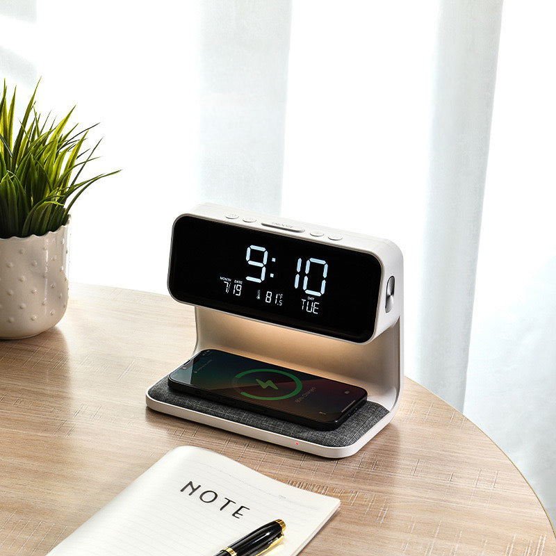 Modern Multifunctional Wireless Charging Pad + LED Lamp + Display Clock (5 - 9 Working Days Delivery)