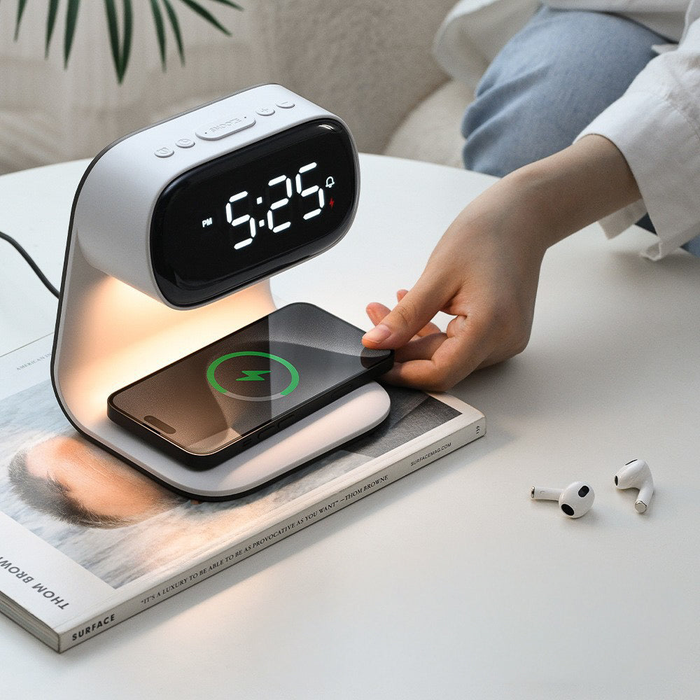 V2 Modern Multifunctional Wireless Charging Pad + LED Lamp + Display Clock (5 - 9 Working Days Delivery)