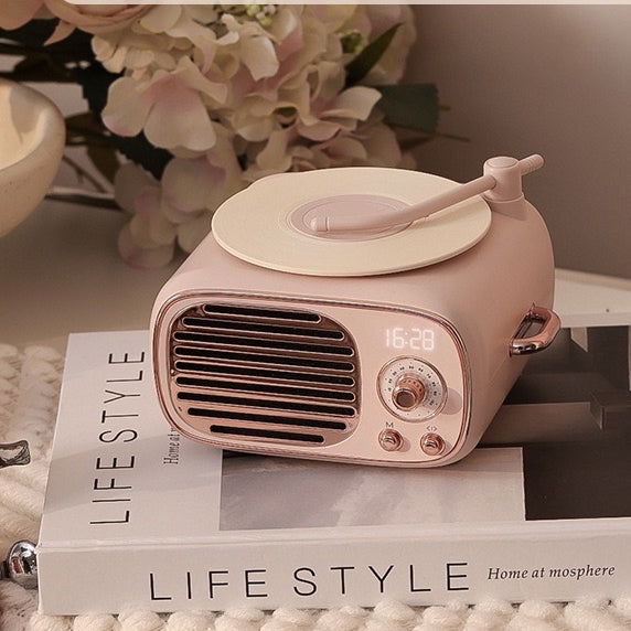 << READY STOCK >> DY12 Vintage Vinyl Player Bluetooth Speaker With Clock