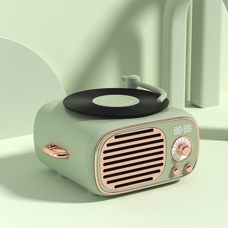<< READY STOCK >> DY12 Vintage Vinyl Player Bluetooth Speaker With Clock