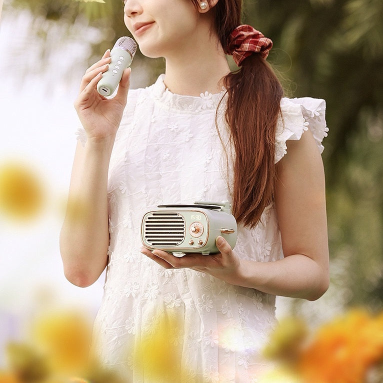 << READY STOCK >> DY12 Vintage Vinyl Player Bluetooth Speaker With Clock