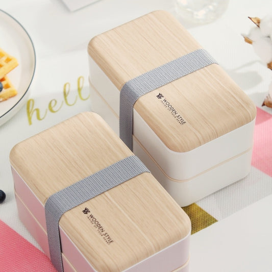<< READY STOCK >> Wood Pattern Double Layer Lunch Box
