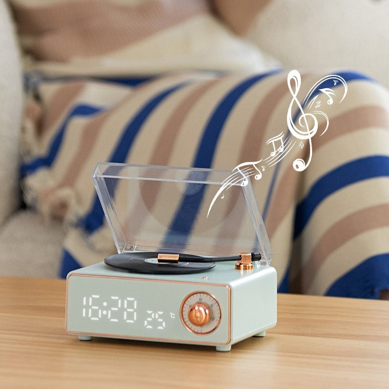 V2 Vinyl Player Bluetooth Speaker With Clock (5-9 WORKING DAYS DELIVERY)